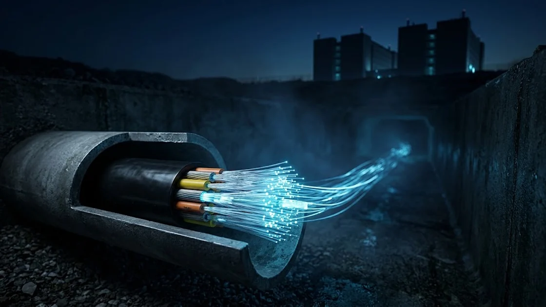 Fiber optic strands carrying light between data centers