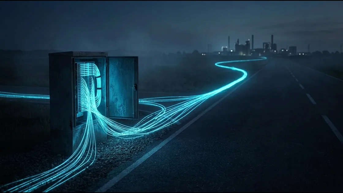 Fiber distribution cabinet on a rural road